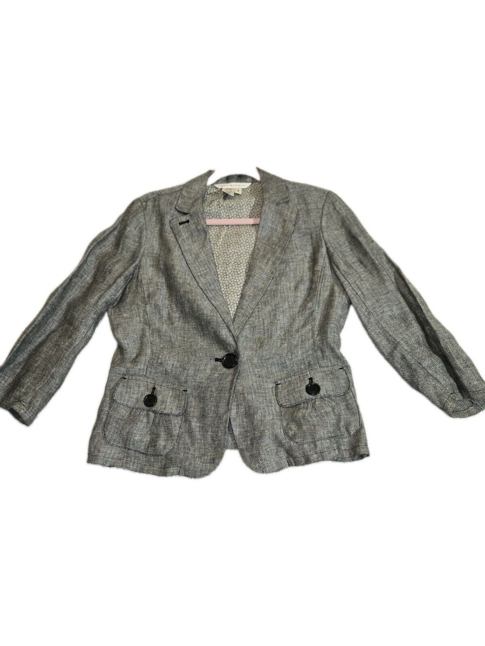 Max Studio 💯 linen Cropped Blazer Sz 8 Herringbone Pockets Lined Office Basic